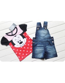 Lovely Minnie Denim 2pcs Set (T-shirt+ Denim strap Suit)